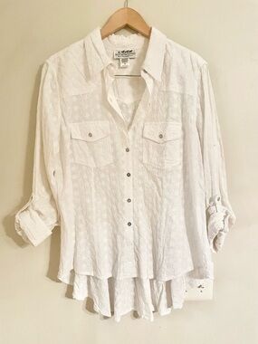 Back In The Saddle White Shirt Long Sleeve Eyelet Riding Equestrian Cowgirl Sz M